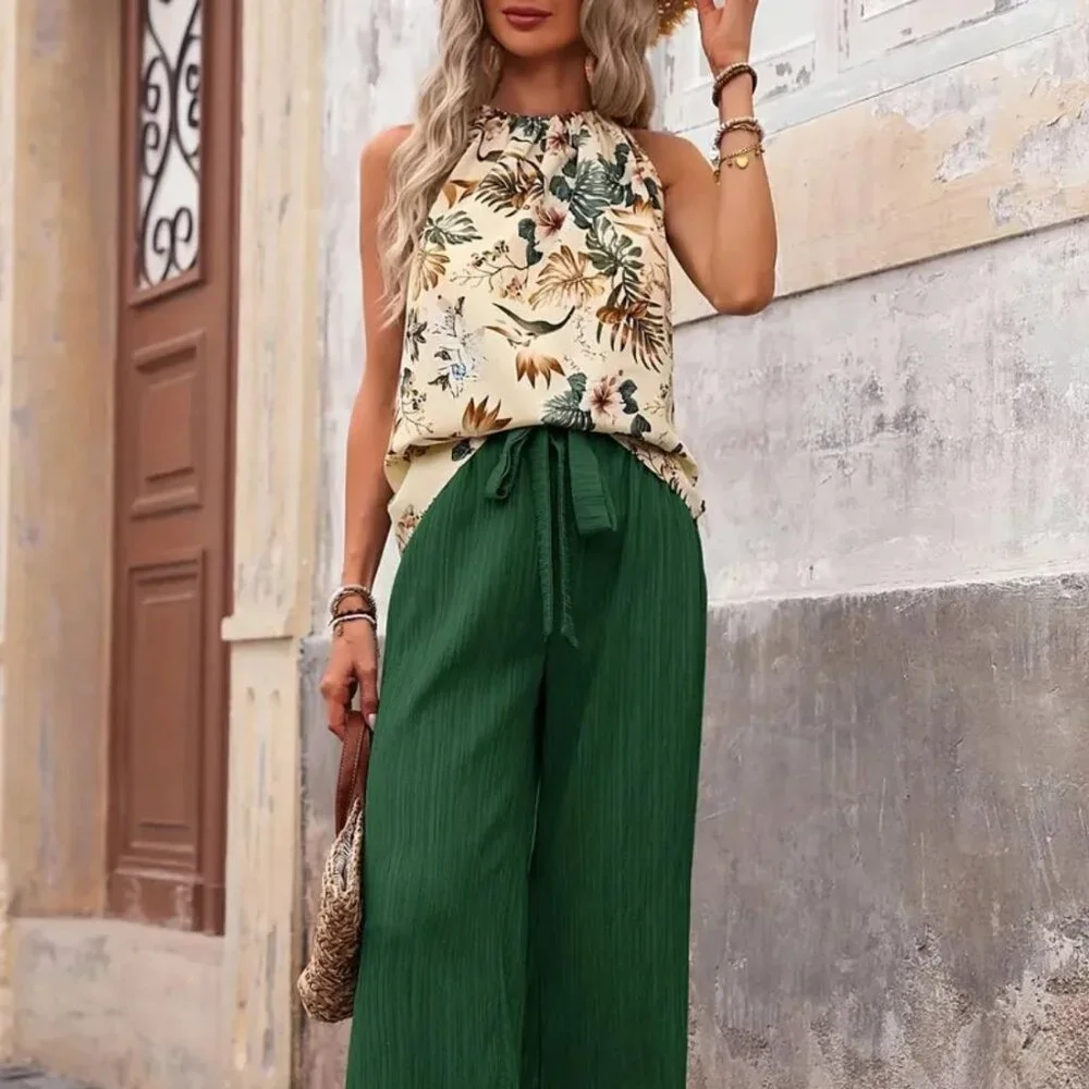 Printed Tank Top and Wide Leg Pants Set - Picture 2 of 5